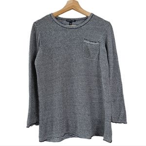 Eileen Fisher Black and White Striped Linen Long Sleeve Top